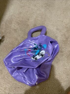 Purple Graphic Handle bouncy ball totewith Cartoon Skate Design